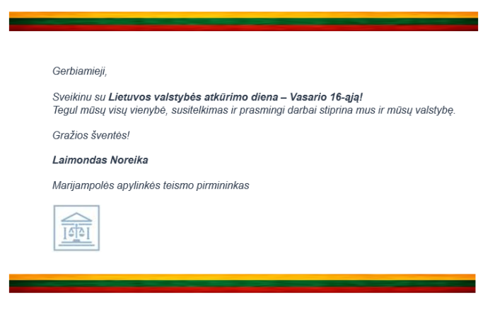 Teismo pirmininko sveikinimas